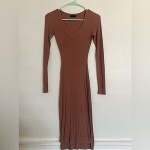 Naked Wardrobe v neck long sleeve dress
